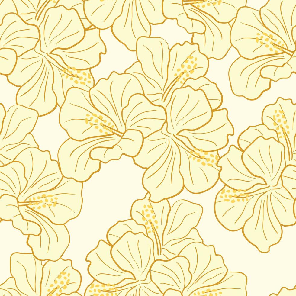 Modern tropical flowers seamless pattern design. Hibiscus flowers background. Exotic jungle wrapping paper. Beautiful print with hand drawn exotic plants vector