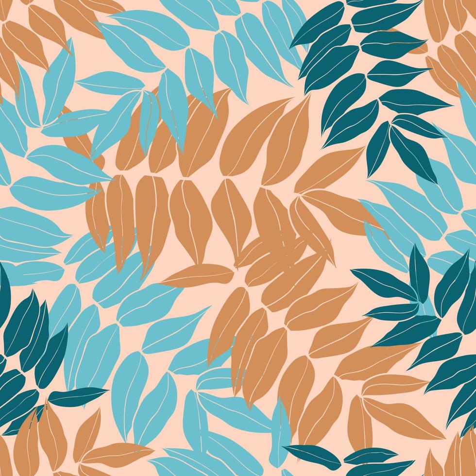 Beautiful leaves seamless pattern design. Vector hand-drawn blue leaves seamless pattern. Abstract trendy floral background. Pattern for wrapping paper or fabric.