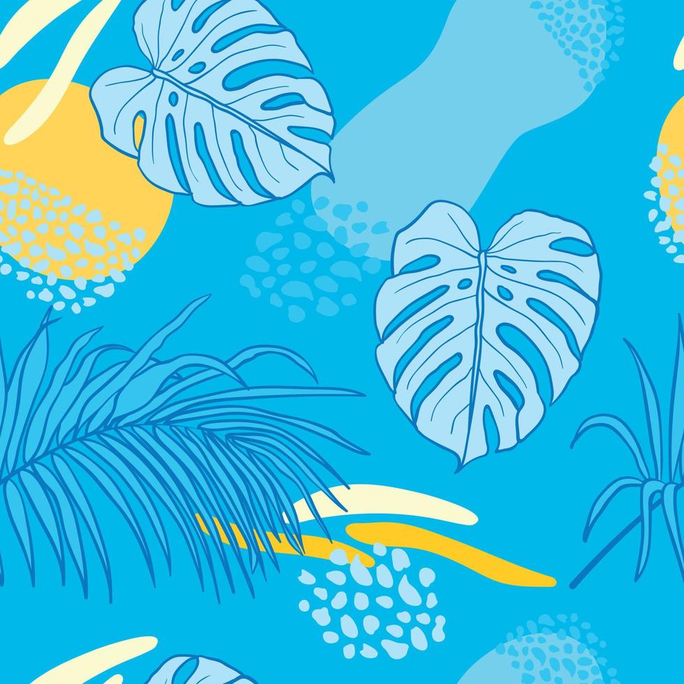 Beautifull tropical leaves branch  seamless pattern design. Tropical leaves, monstera leaf seamless floral pattern background. Trendy brazilian illustration. Spring summer design for fashion, prints vector