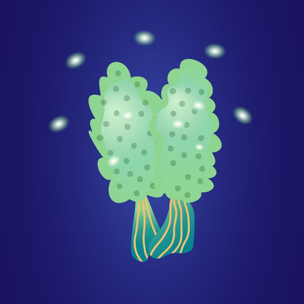 Visionary glowing green mushrooms on dark backdrop vector illustration.