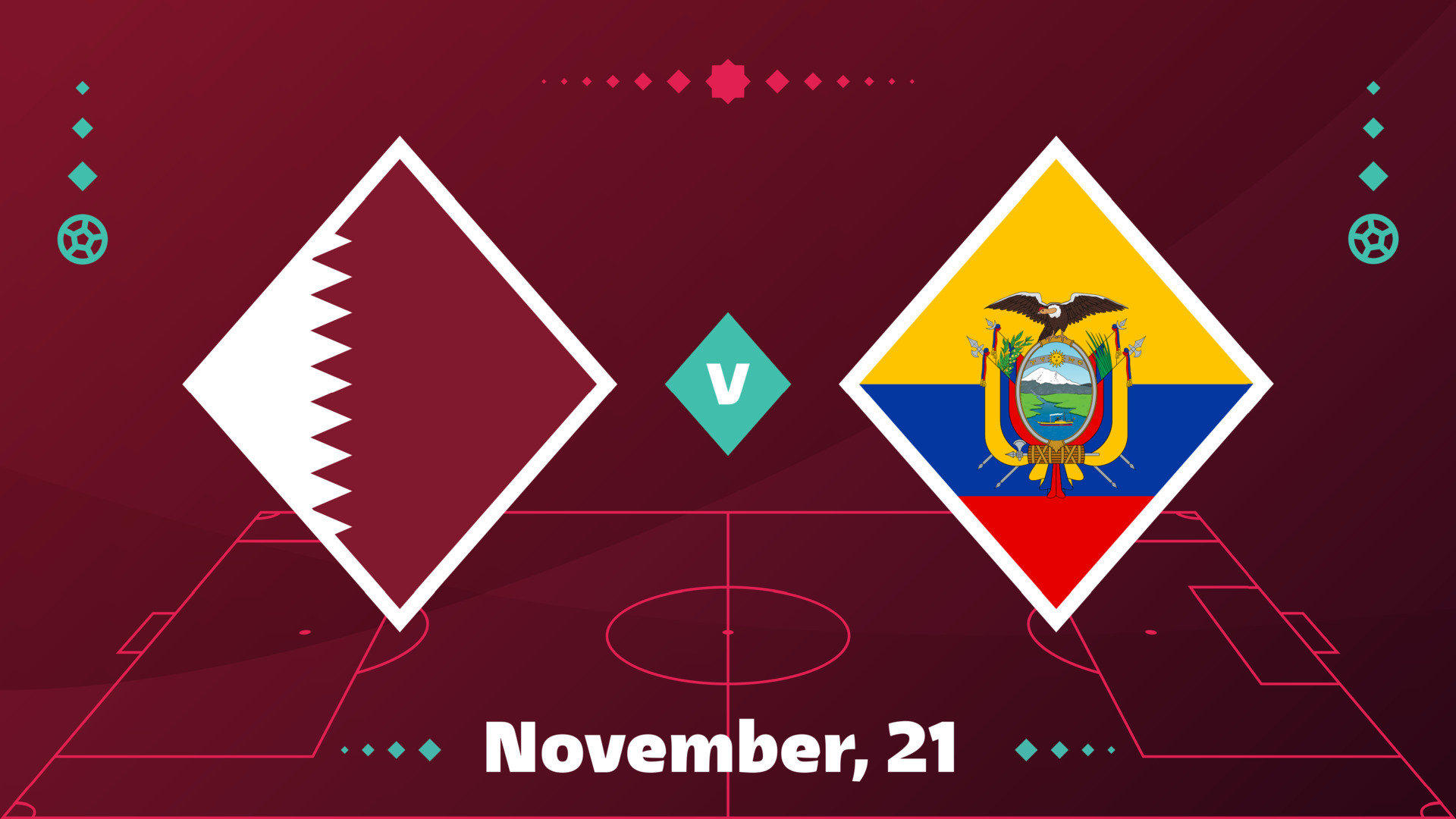 Qatar vs Ecuador, Football 2022, Group A. World Football Competition