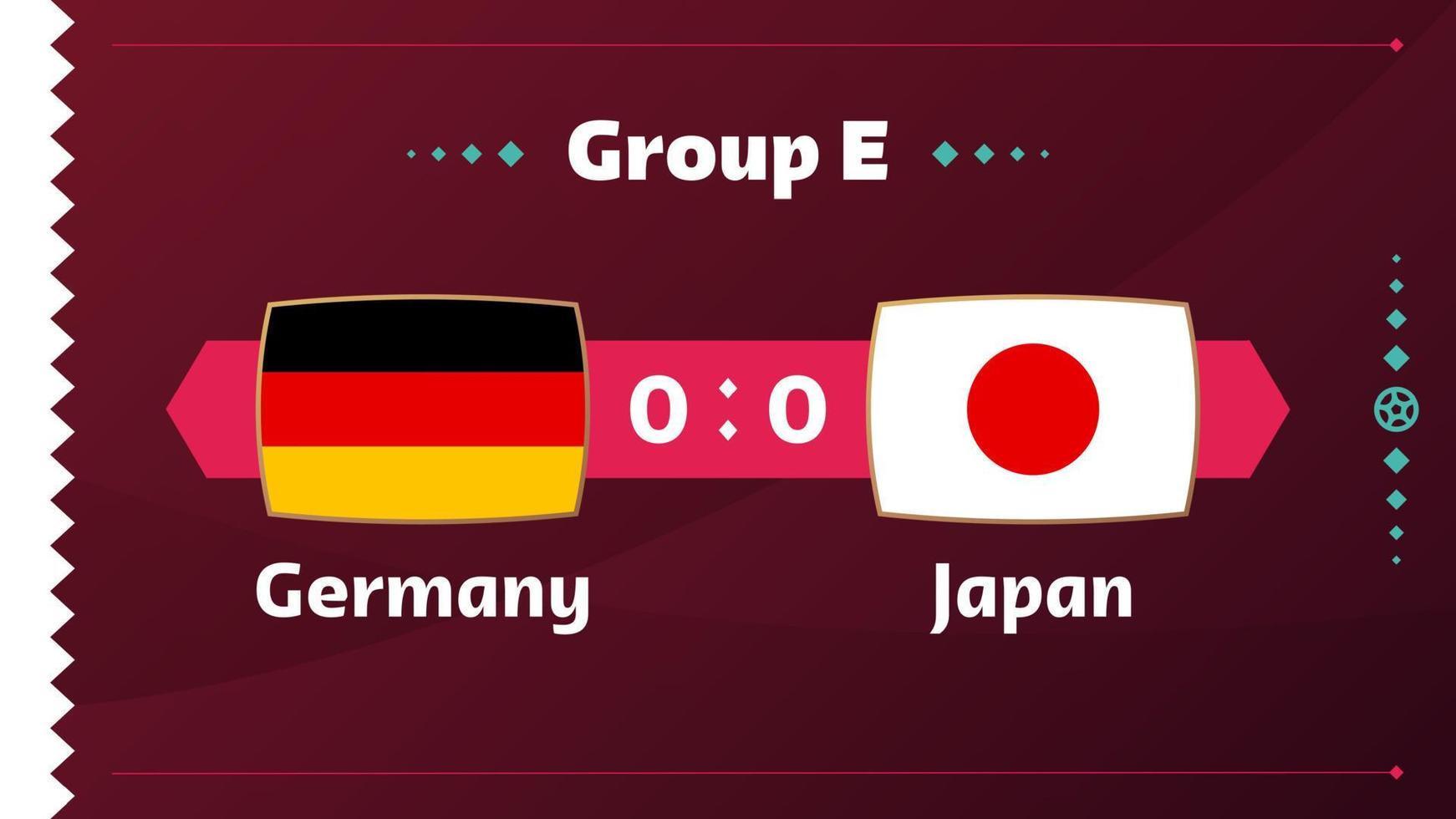 Germany vs Japan, Football 2022, Group E. World Football Competition championship match versus teams intro sport background, championship competition final poster, vector illustration.