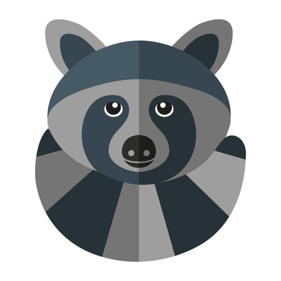 avatar de vector de cara y cola de mapache. ilustración de mascotas. icono plano de mapache.