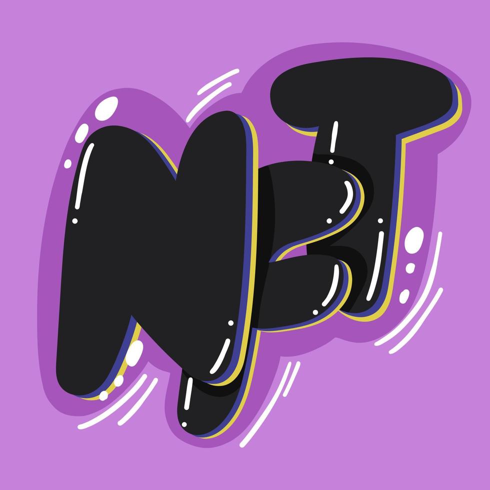 NFT lettering in grafitti style. Crypto graphic asset. Urban street graffiti. Vector illustration.