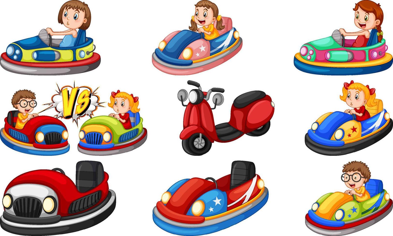 niños montando en go kart vector