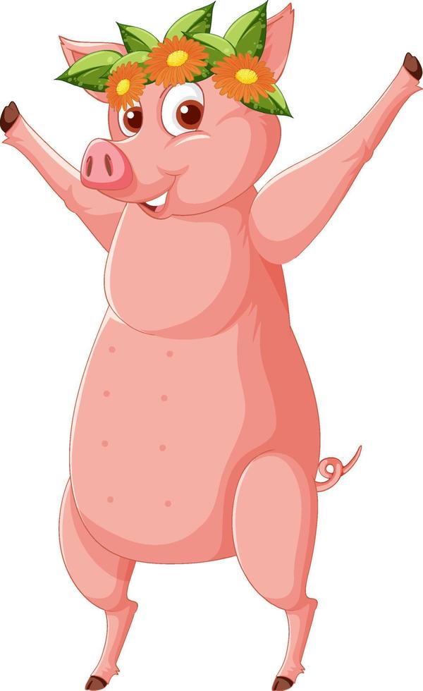 A pig wearing flower crown standing on two legs vector