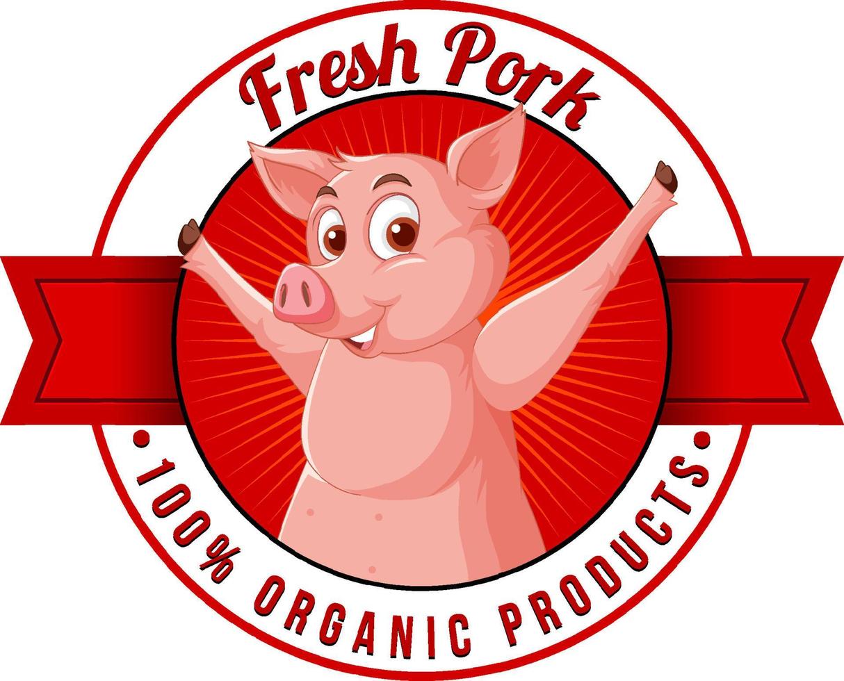 Pig cartoon character logo for pork products vector