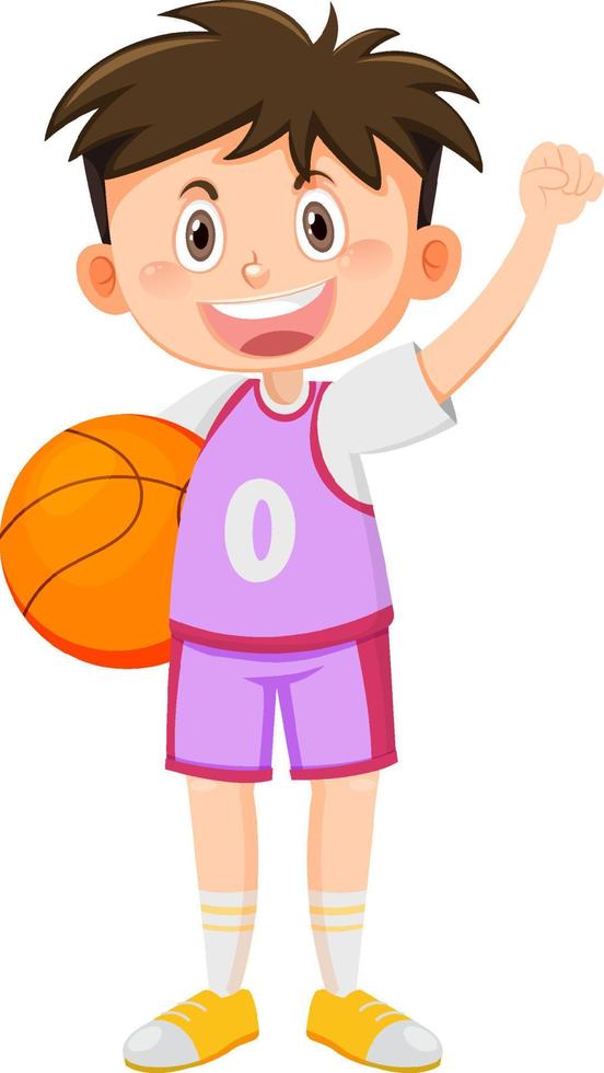 un niño jugando dibujos animados de baloncesto vector