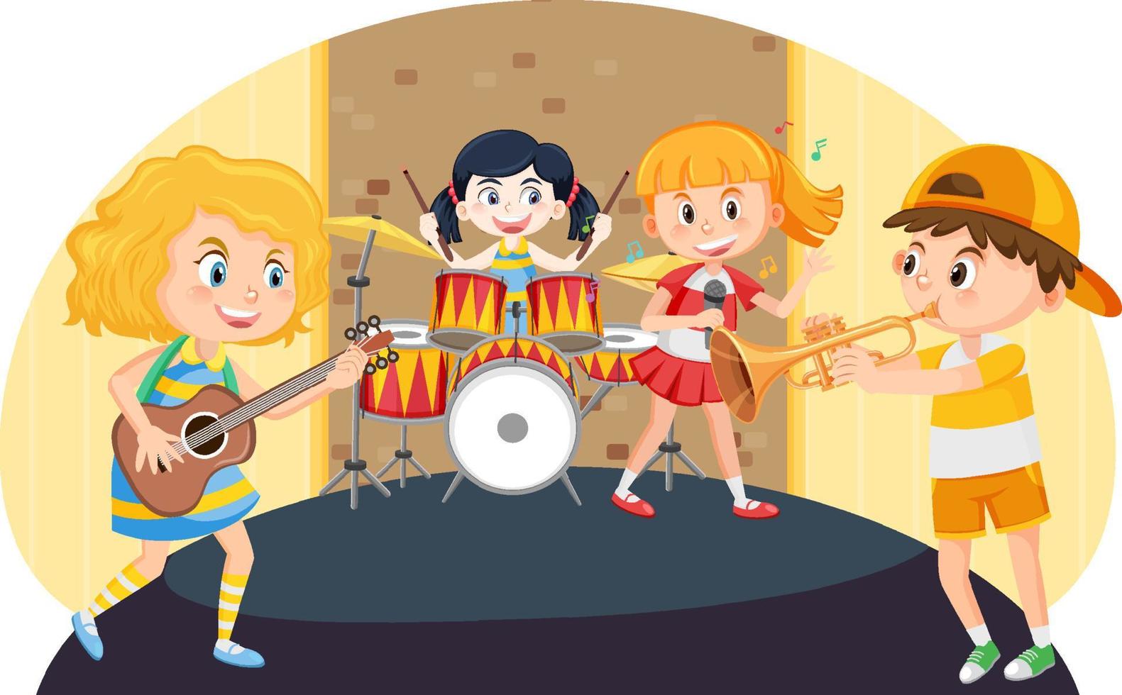 los niños practican la banda de música vector