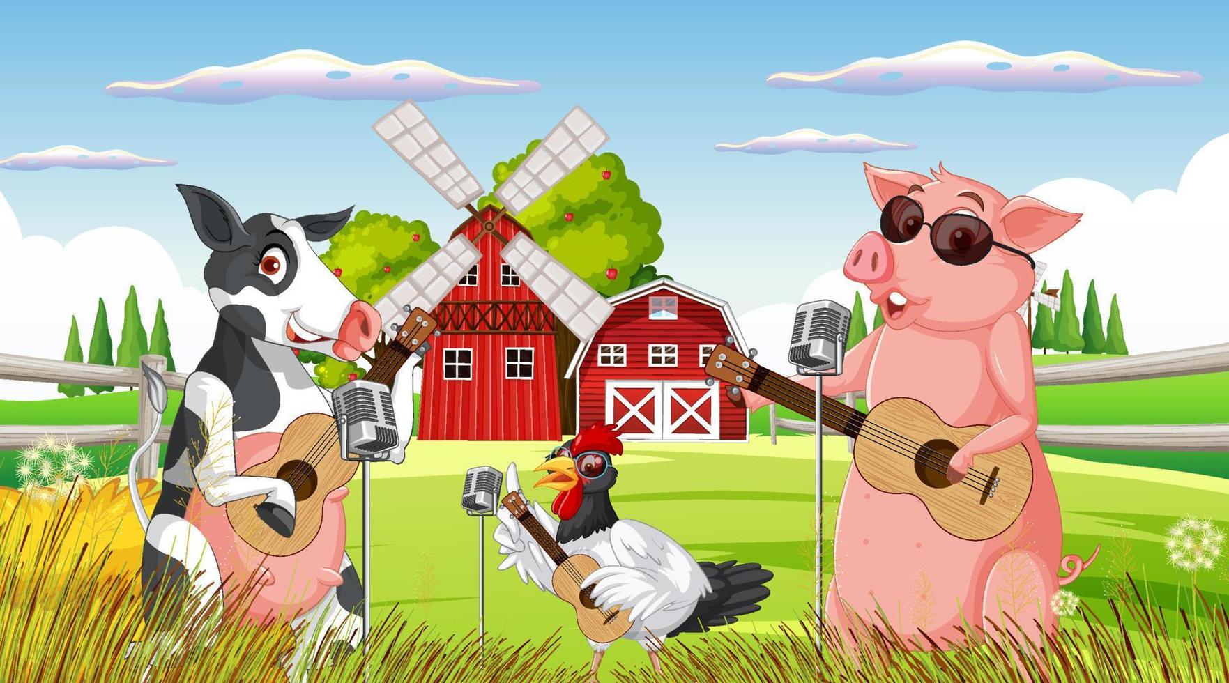 fondo de granja con animales felices vector