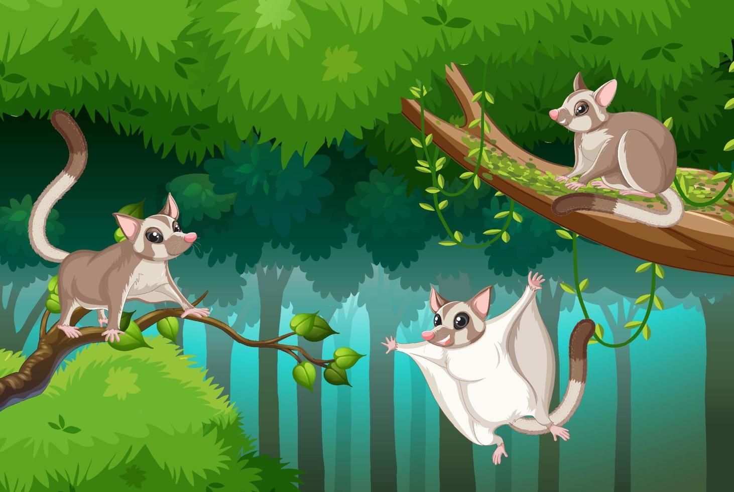 Scene with sugar glider in forest vector