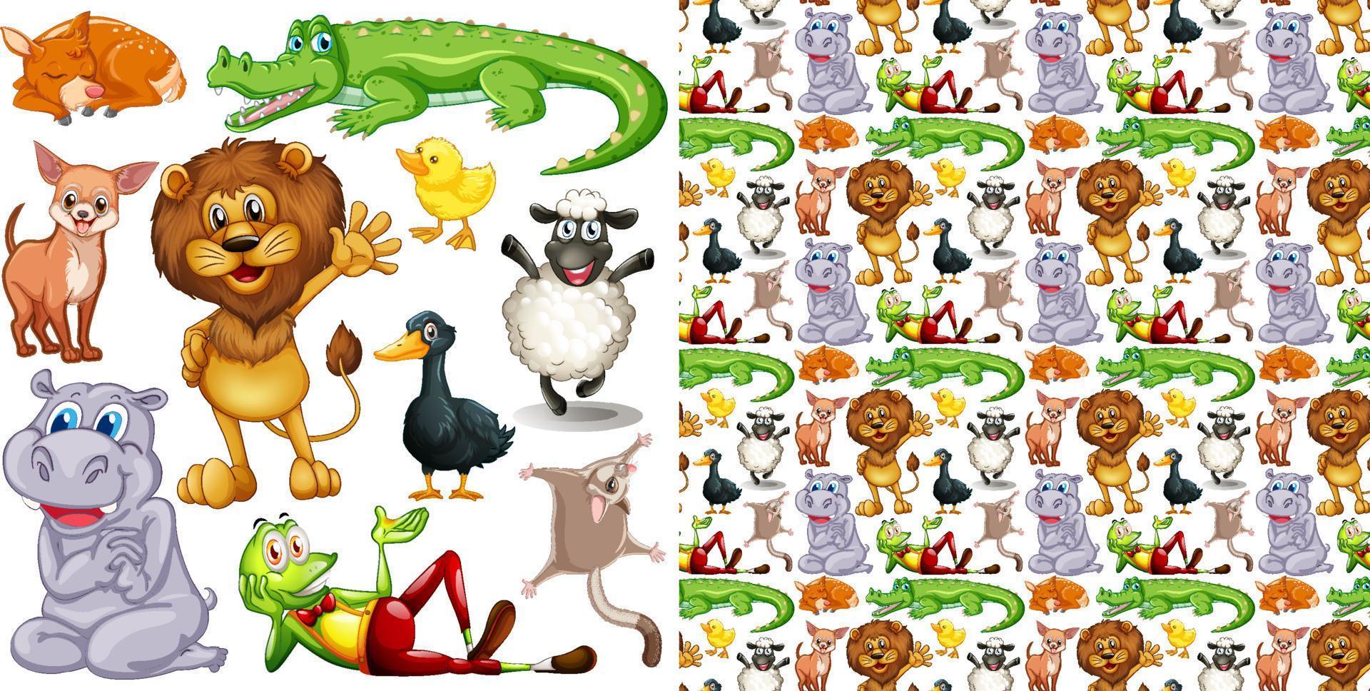 Cute animals cartoon set on white background vector