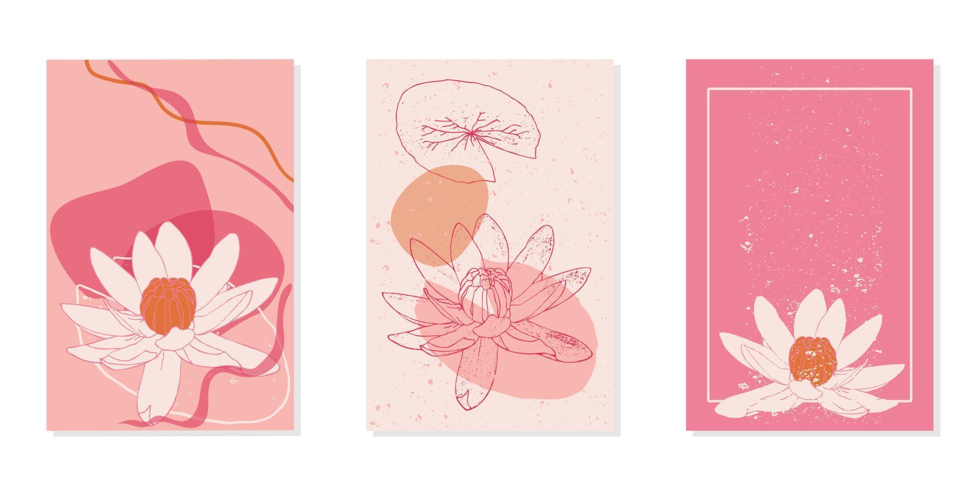 conjunto de plantillas con flor de lirio para invitaciones, anuncios o anuncios. diseño de tarjeta de redes sociales de boda floral rosa. fondo vectorial vector
