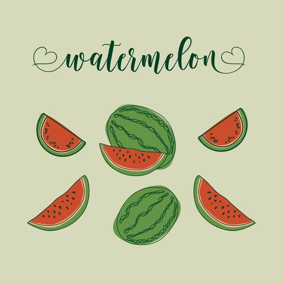 Watermelon Isolated Objects. Hand-drawn elements. vector