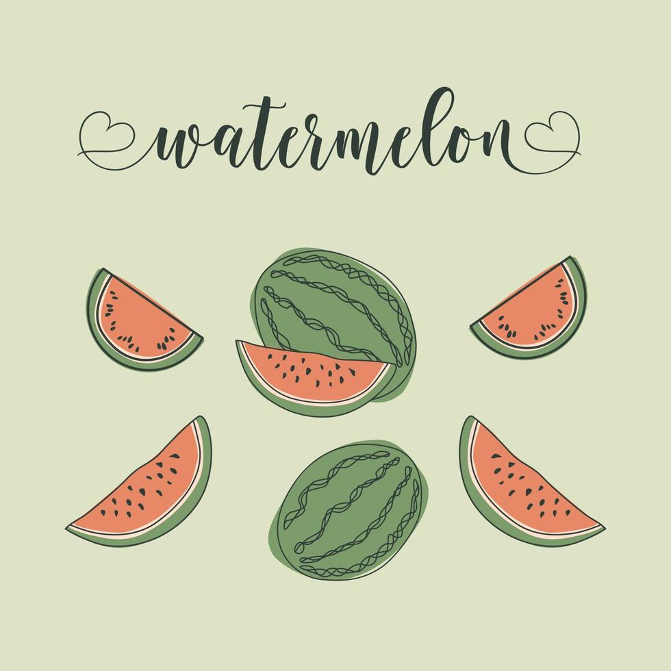 Watermelon Isolated Objects. Hand-drawn elements. vector