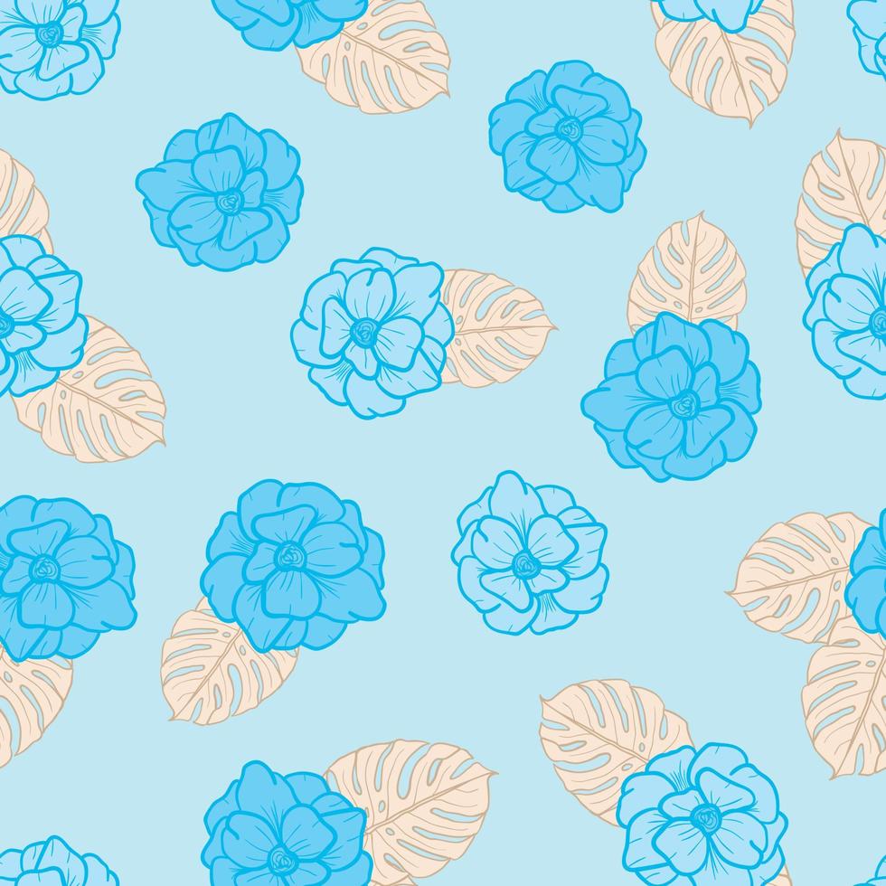 Anemone flowers and leaves seamless pattern background. Tropical nature wrapping paper or textile design. Beautiful print with hand-drawn exotic plants. vector
