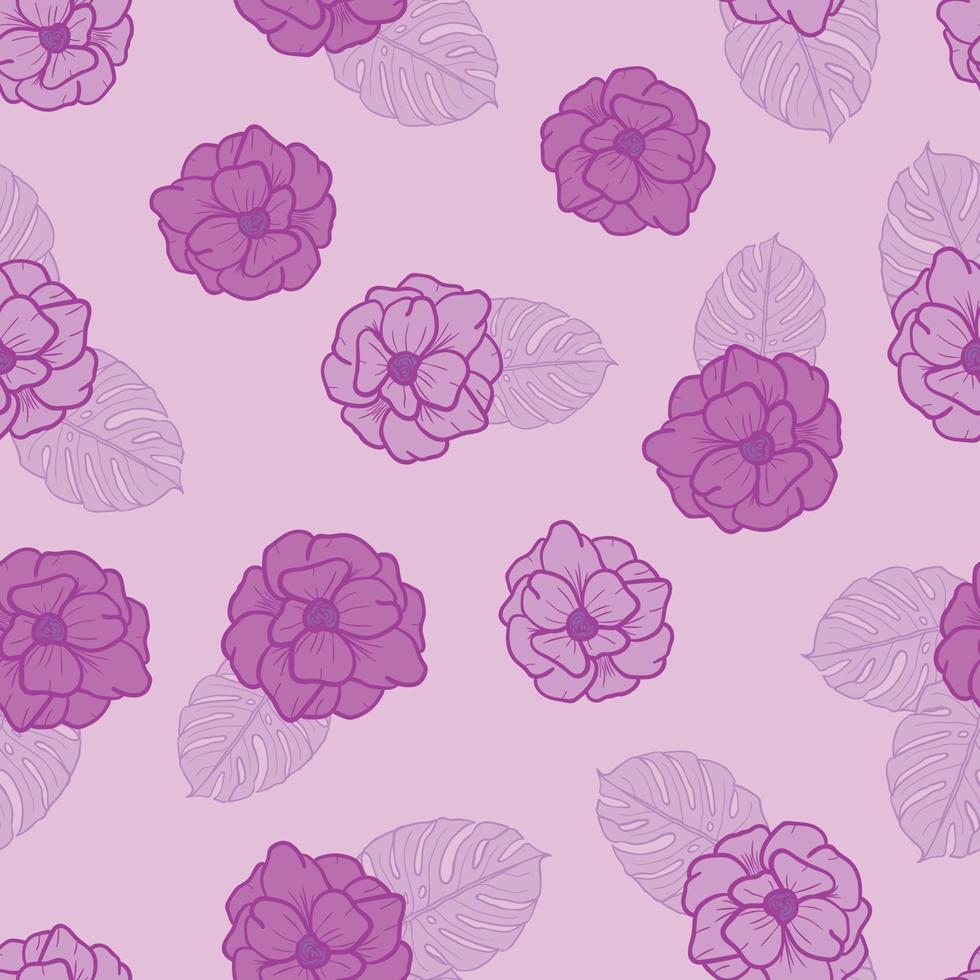 flores de anémona y hojas de fondo transparente. papel de regalo de naturaleza tropical o diseño textil. hermoso estampado con plantas exóticas dibujadas a mano. vector