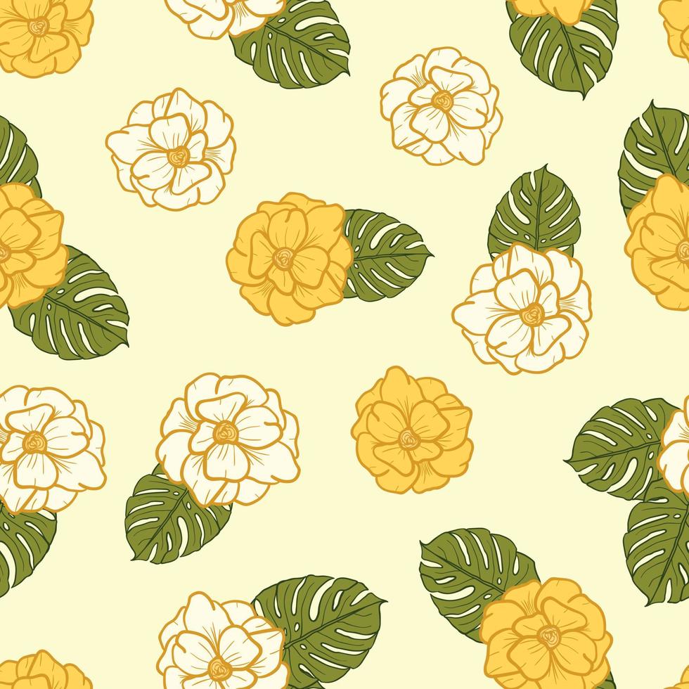 Anemone flowers and leaves seamless pattern background. Tropical nature wrapping paper or textile design. Beautiful print with hand-drawn exotic plants. vector