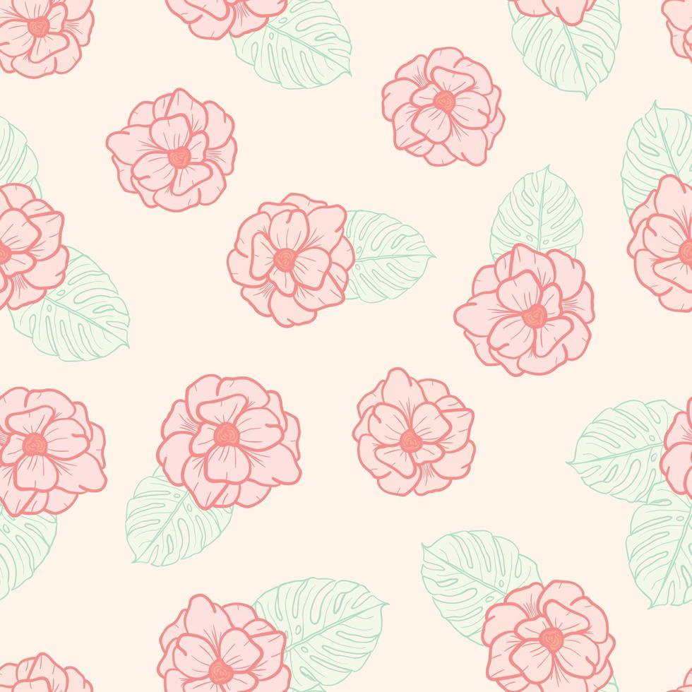 Anemone flowers and leaves seamless pattern background. Tropical nature wrapping paper or textile design. Beautiful print with hand-drawn exotic plants. vector