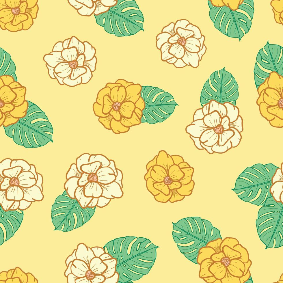 flores de anémona y hojas de fondo transparente. papel de regalo de naturaleza tropical o diseño textil. hermoso estampado con plantas exóticas dibujadas a mano. vector