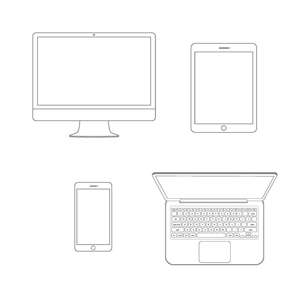 gadget de maqueta e iconos de contorno de dispositivo establecidos en el fondo blanco. ilustración vectorial de stock eps10 vector