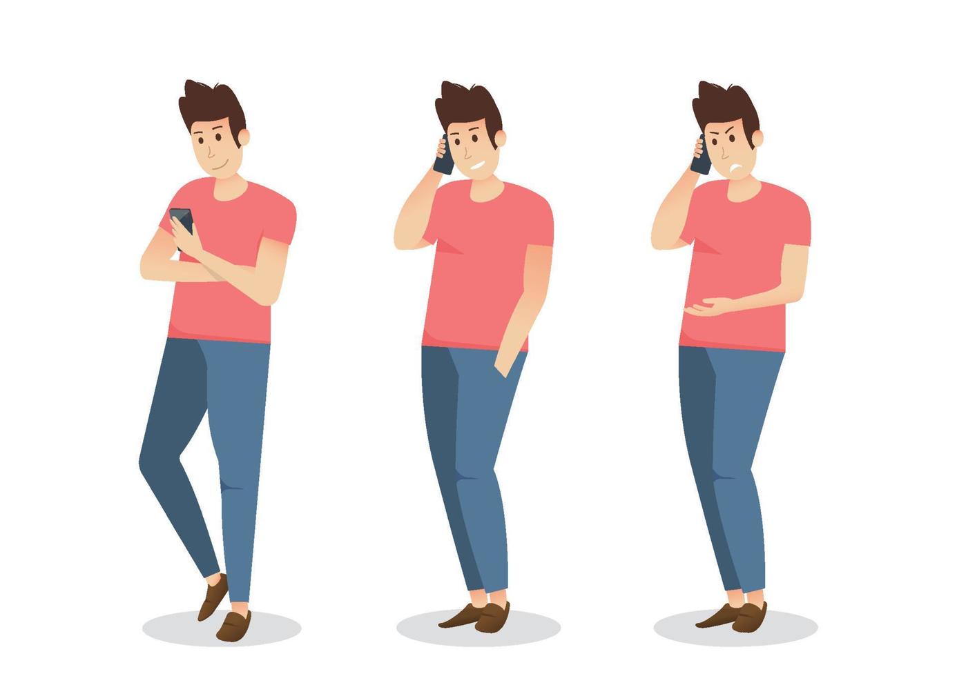 Man is talking on the phone with different emotions. character vector design.