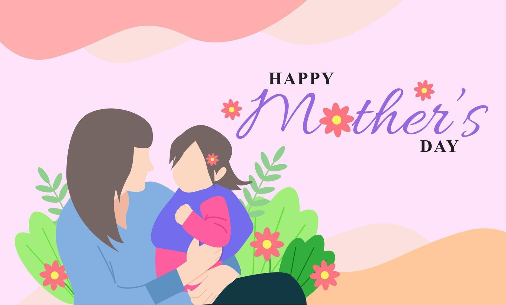 Happy Mothers Day Background. Mother and Daughter Vector Illustration Design