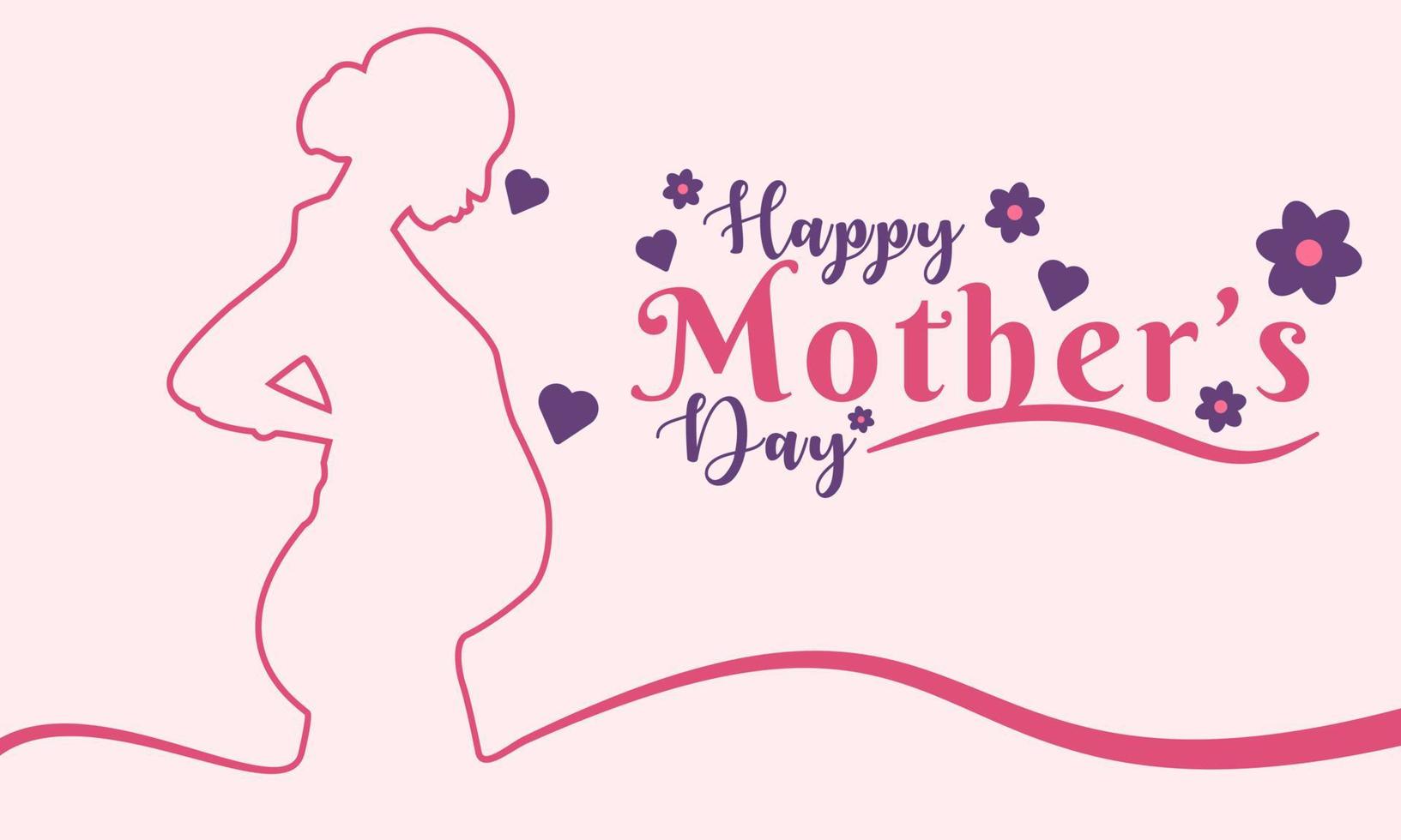 Happy Mothers Day Background. Mother Pregnant Line Art Vector Design