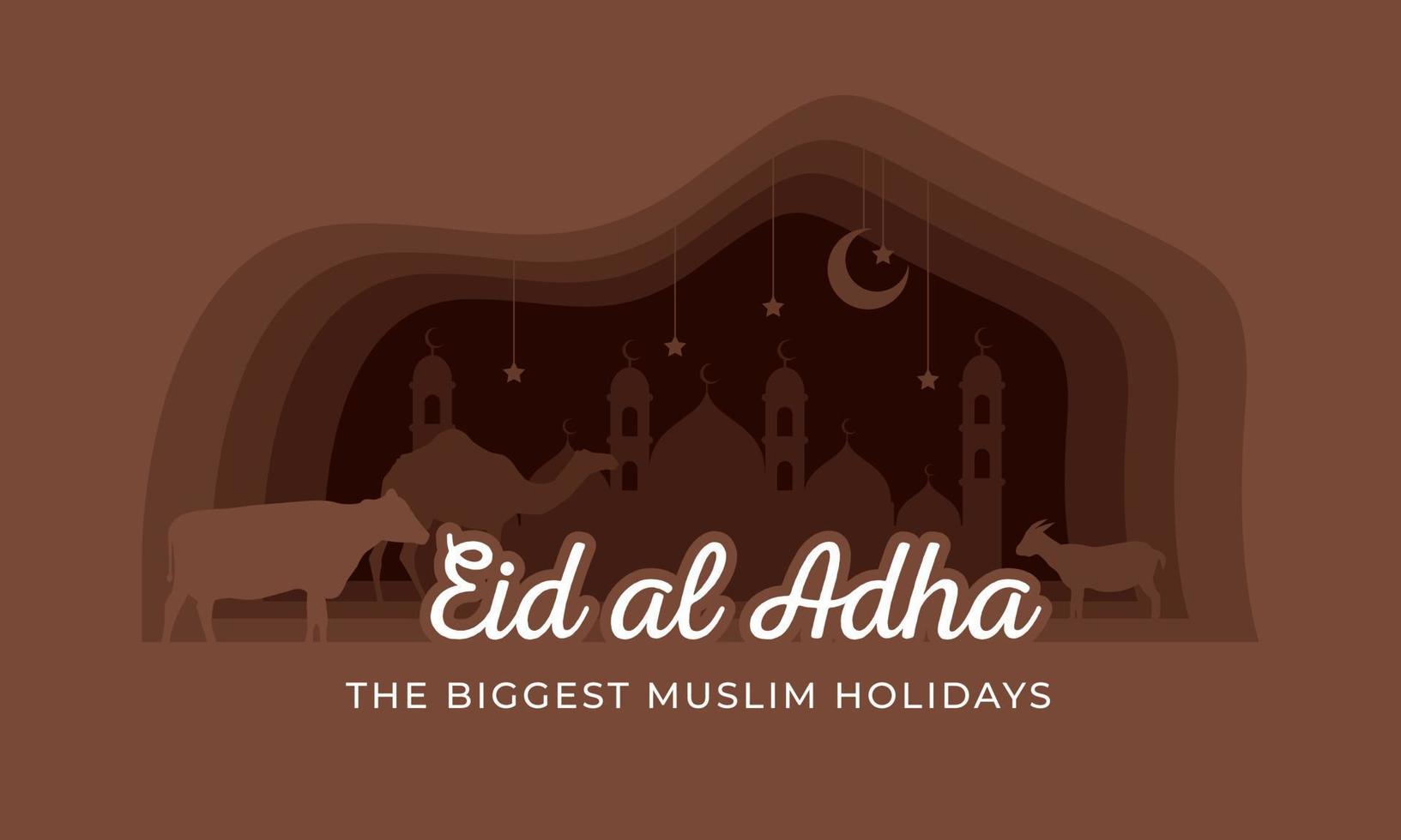 diseño de fondo minimalista de eid al adha con estilo de papel vector