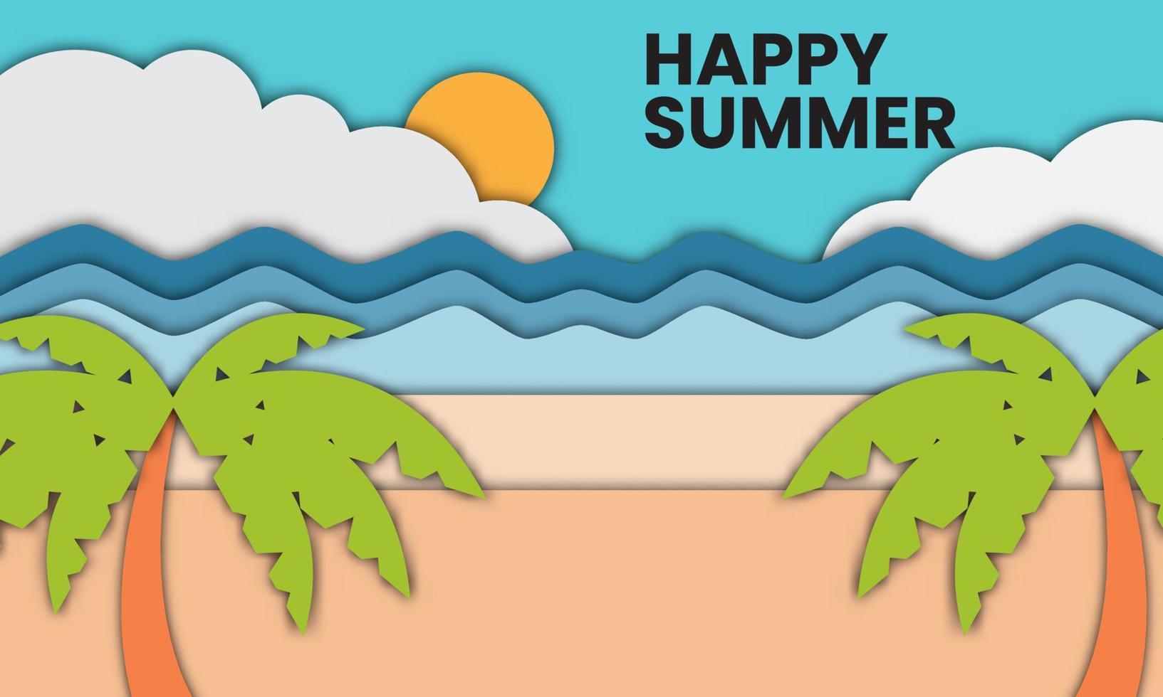 fondo de verano feliz con diseño de estilo de papel vector