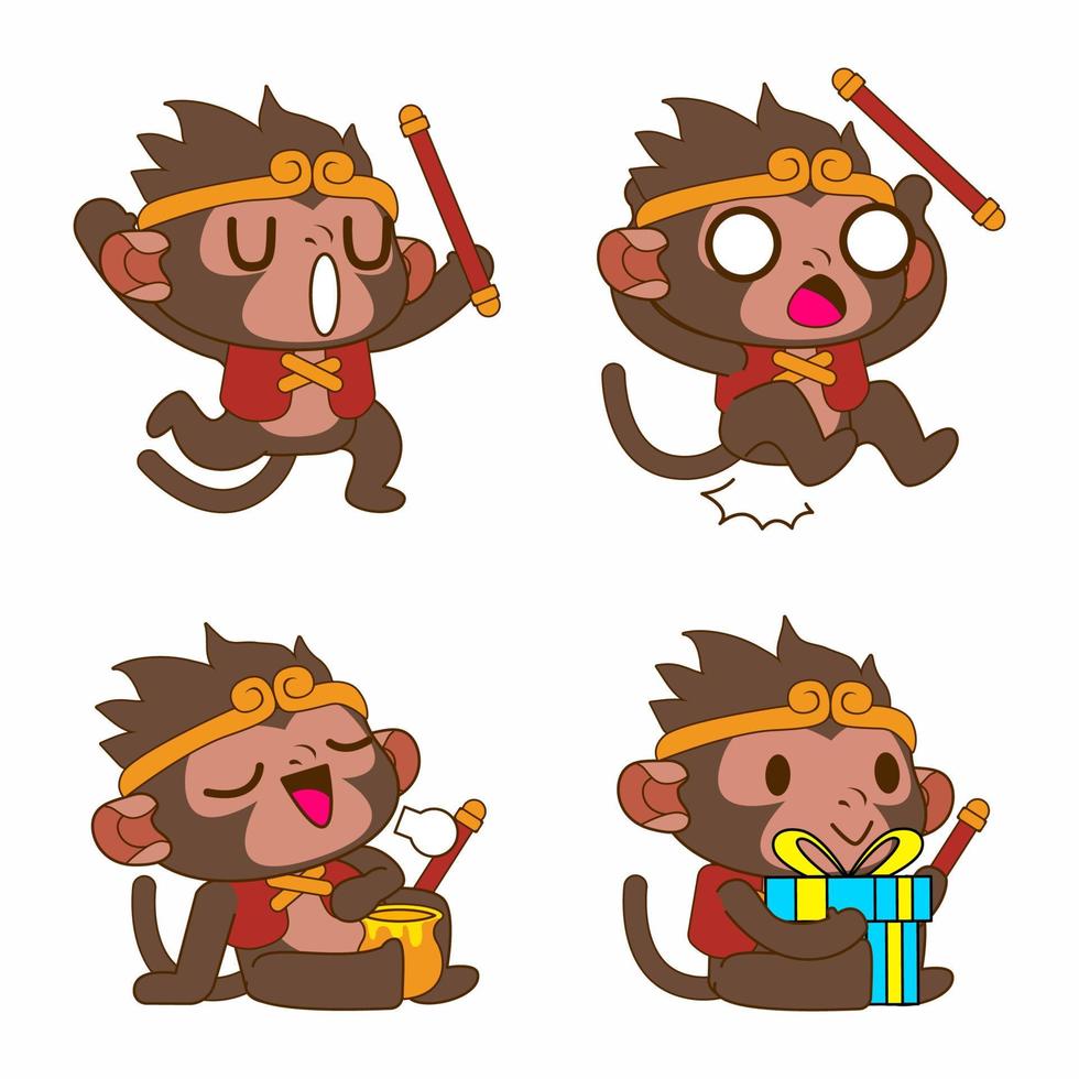 cute monkey drawing, cute monkey sticker vector set