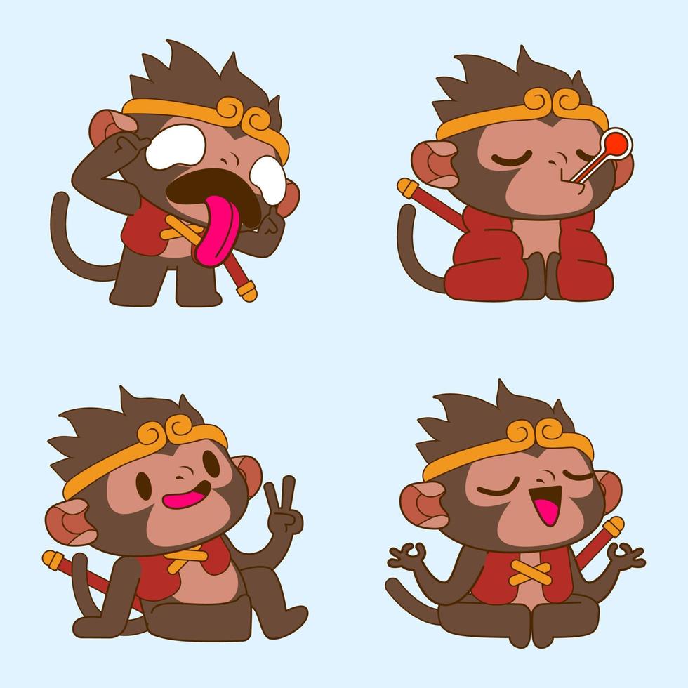 cute monkey drawing, cute monkey sticker vector set