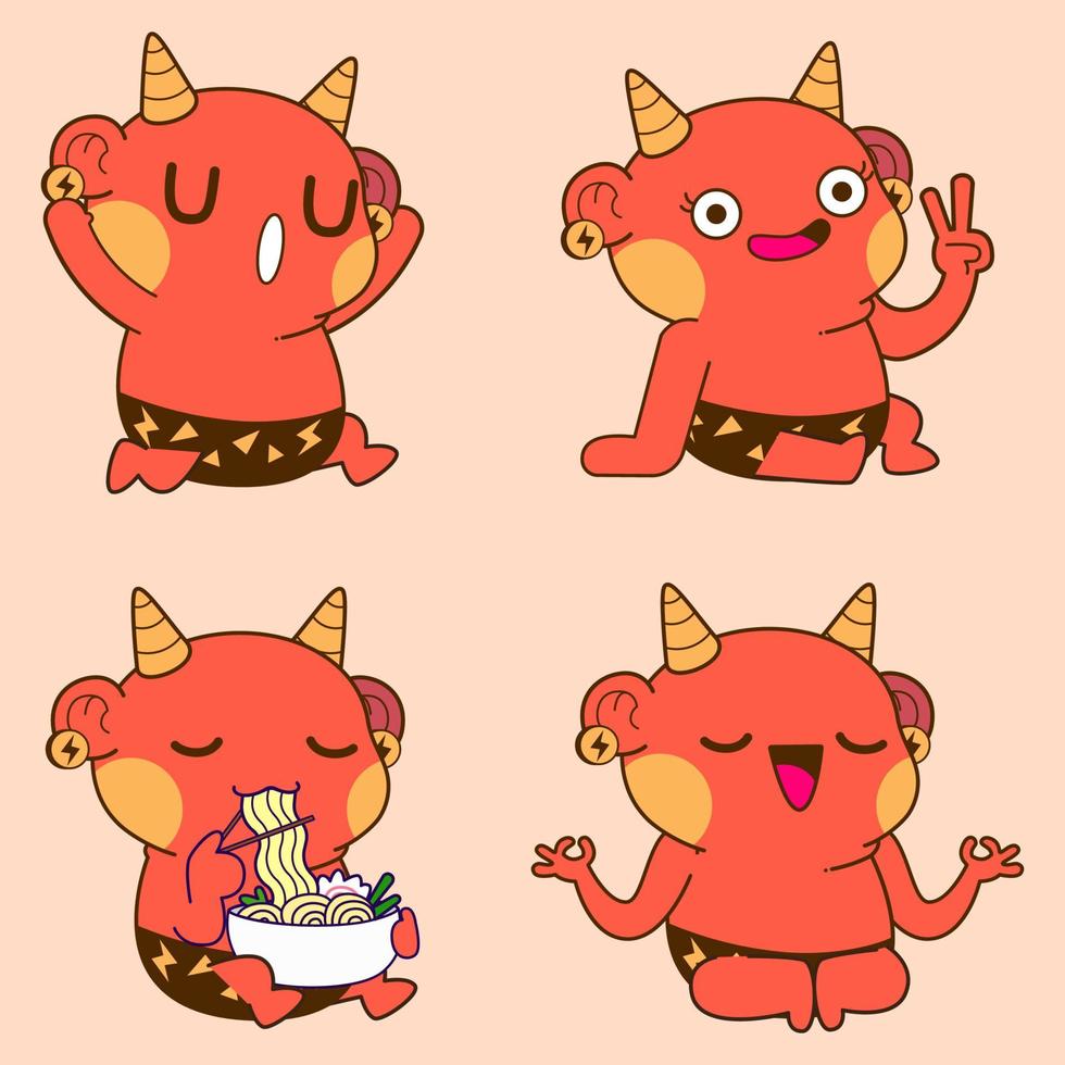 lindo dibujo de demonio, lindo conjunto de vectores de pegatinas de demonio