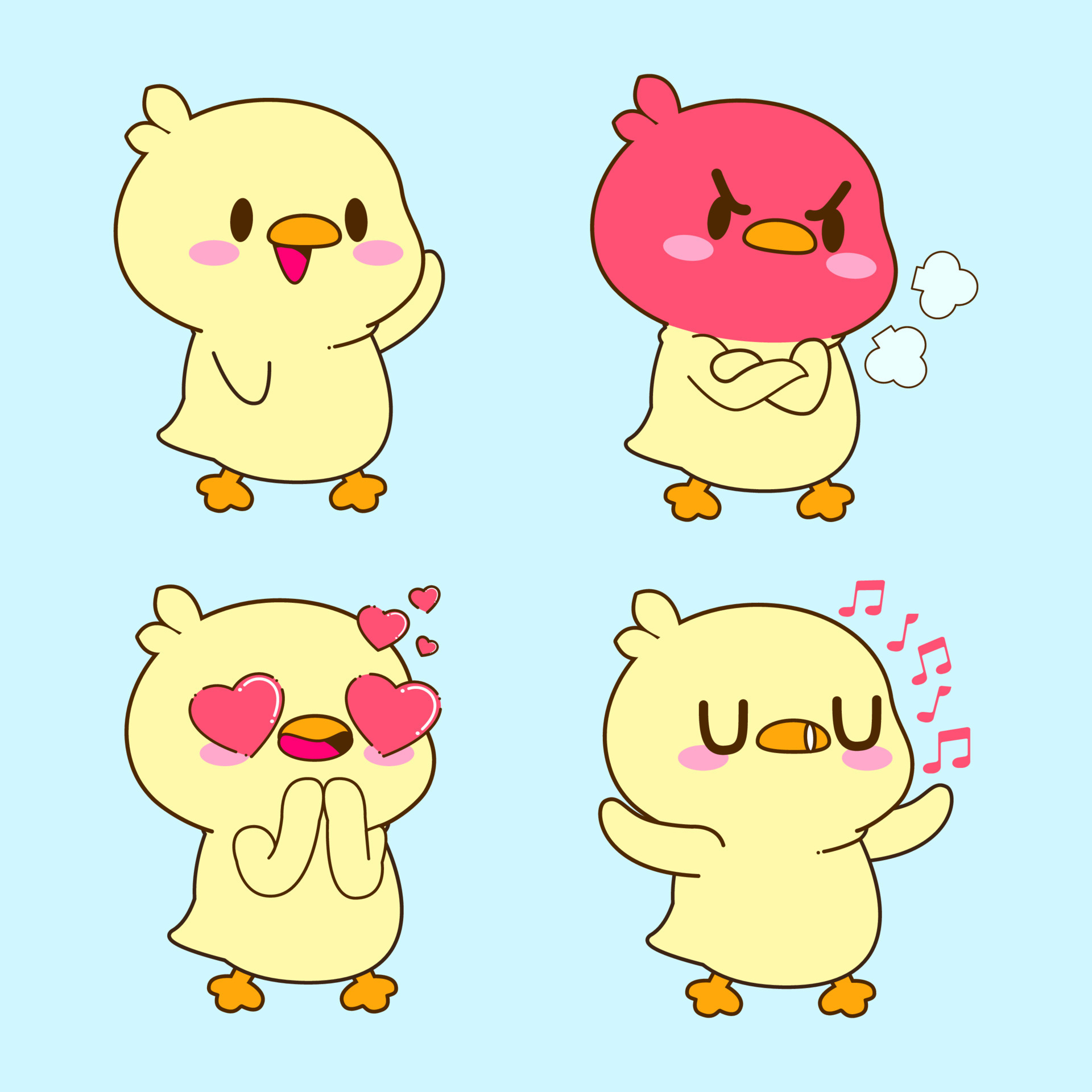cute duck drawing, cute duckling sticker vector set 7632028 Vector Art