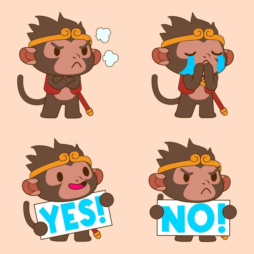 cute monkey drawing, cute monkey sticker vector set