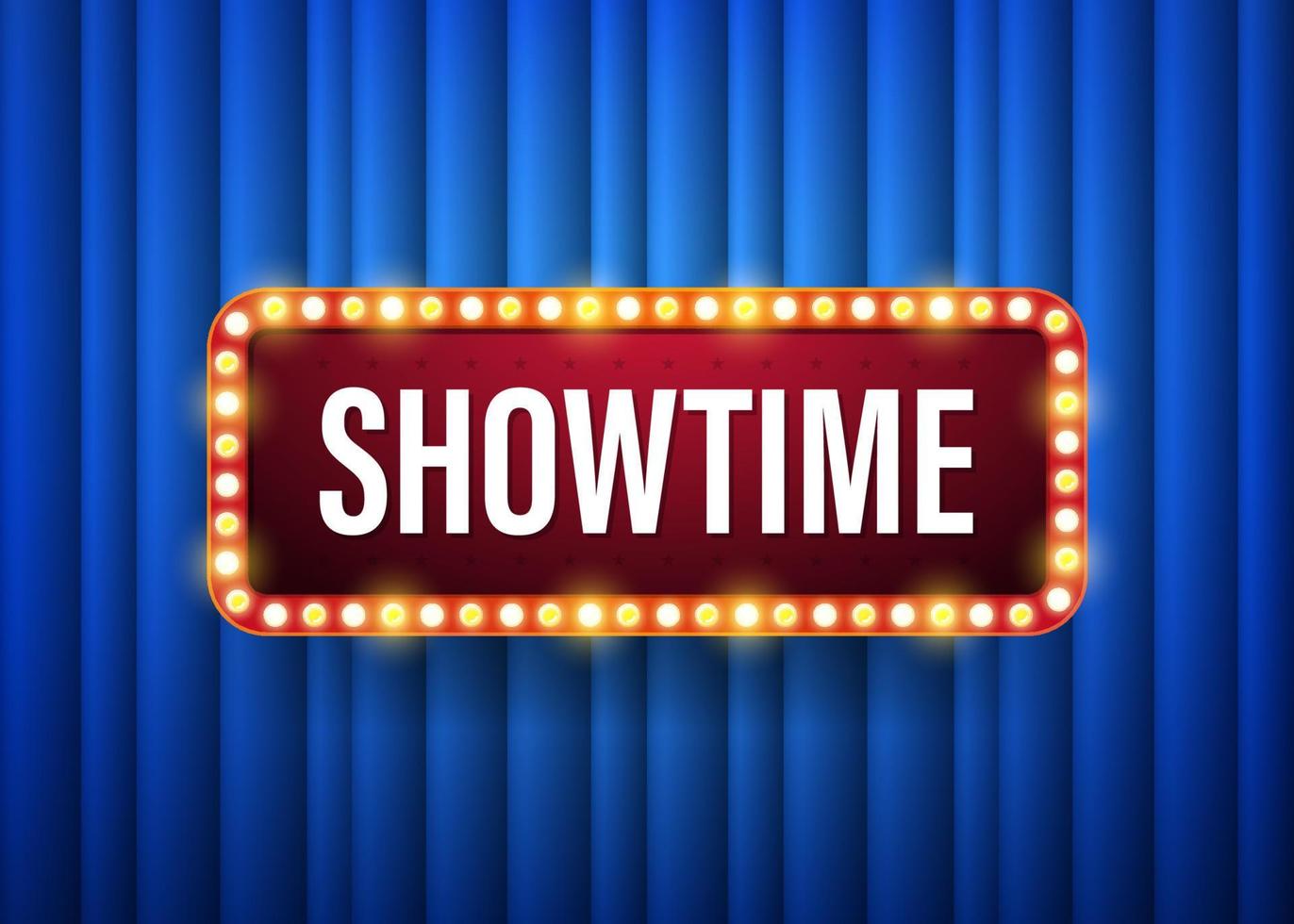 Showtime. text with electric bulbs frame on blue background. Vector illustration