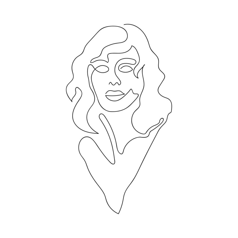 mujer en una línea. negro continuo sobre fondo blanco. línea que forma el contorno de la cara, el oído y el cuello. rostro femenino completo. ilustración vectorial aislado vector