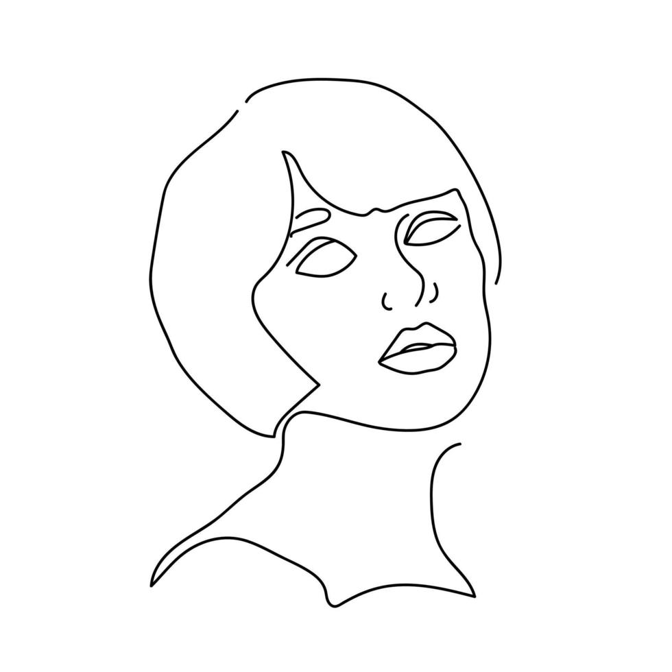 Woman portrait in one line. Sketch of pretty face, salon look. Vector illustration on white background