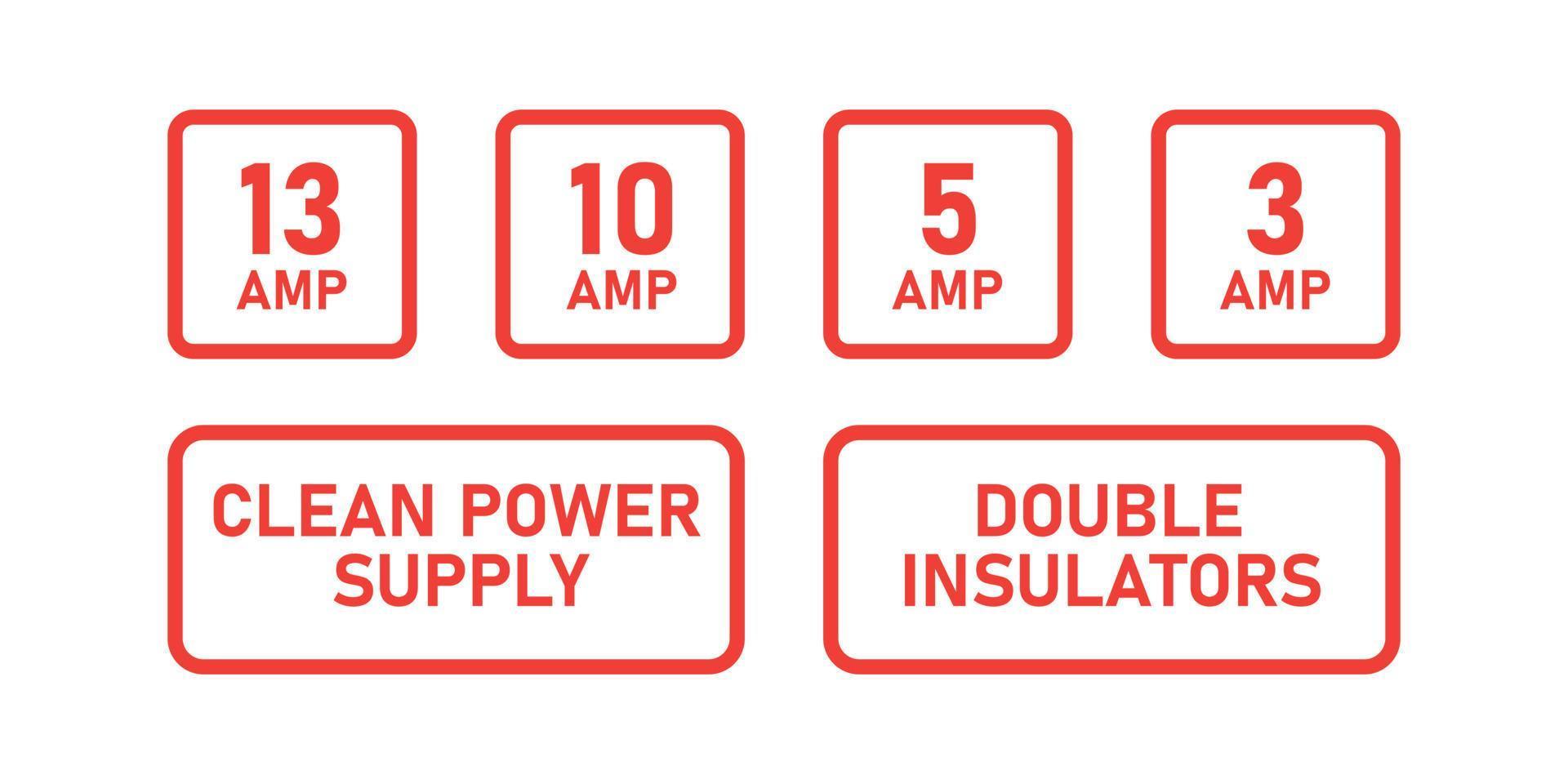 Electrical labels line set. Clean power supply, double insulators, 10 AMP. Vector
