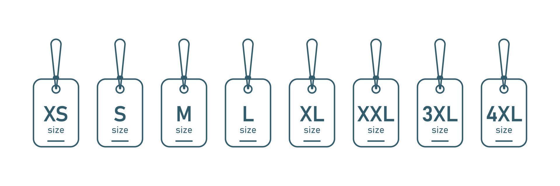 Clothing size labels line icon. Tag. From XS to 4XL. Vector