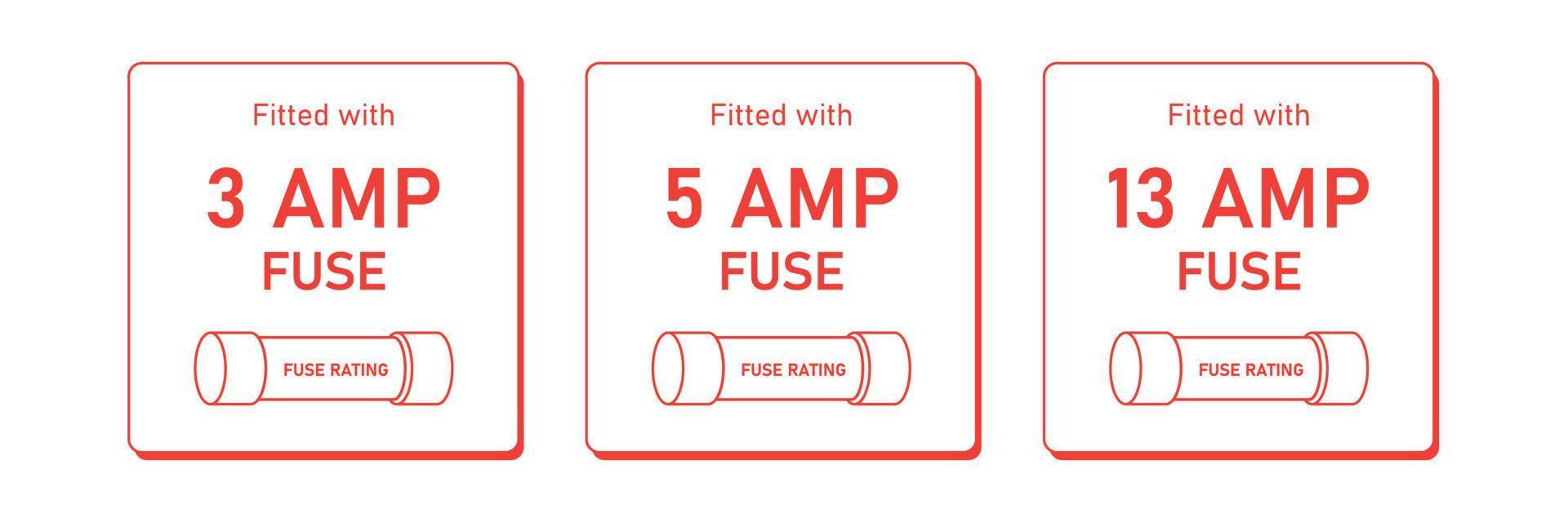 Fitted with 3, 5, 13 AMP Fuse labels.  Line icon set. Electronic element. Vector