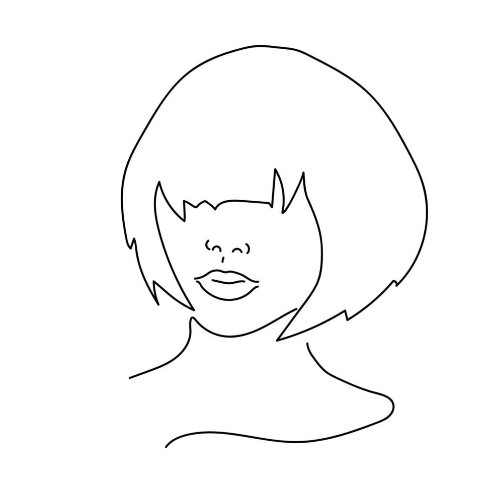 Woman portrait silhouette. Sketch of pretty face, fashion hairstyle.  Vector illustration on white background