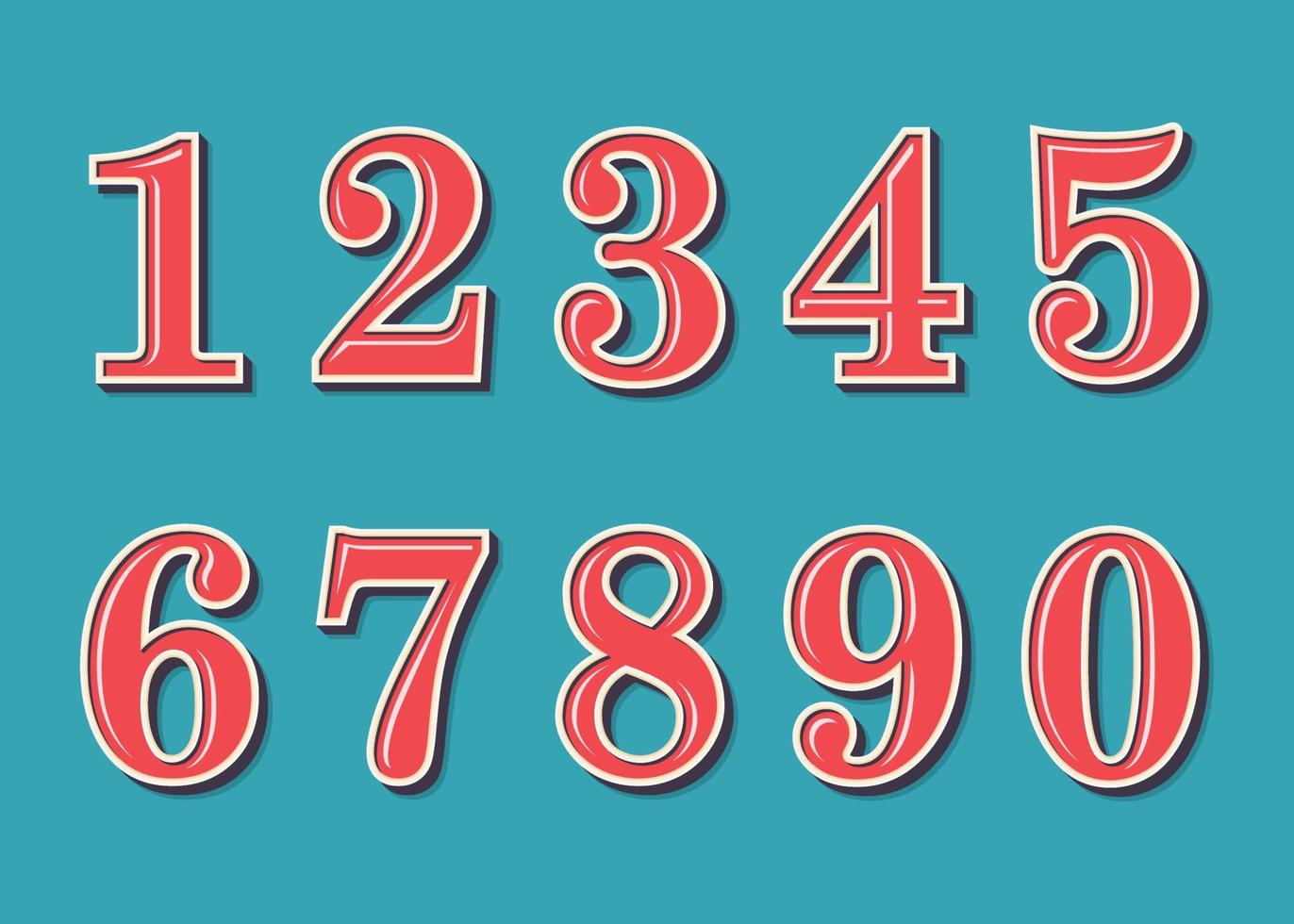 Numbers retro vintage style. Vector illustration