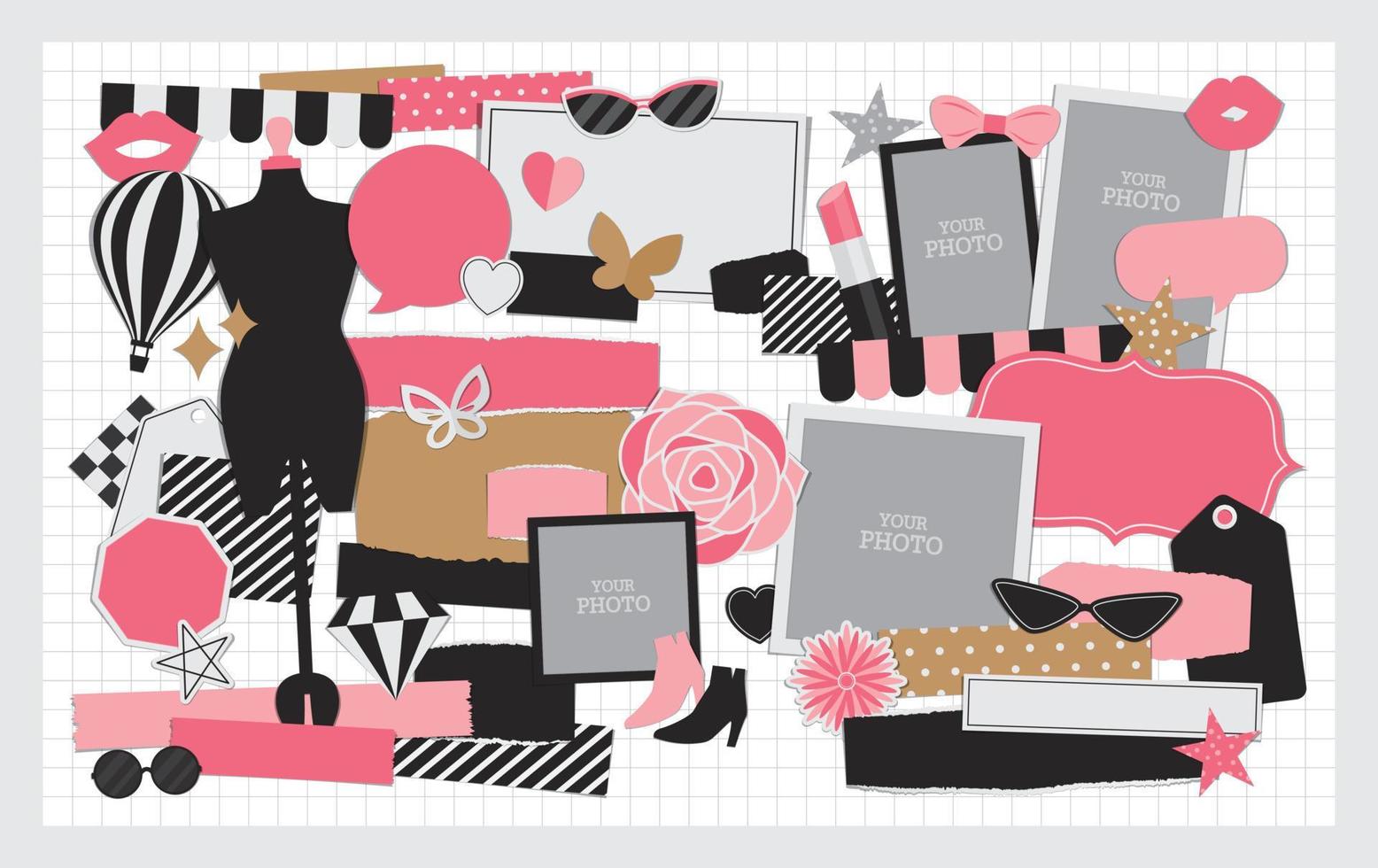 Fashion stuff vector set for scrapbook or collage artwork.