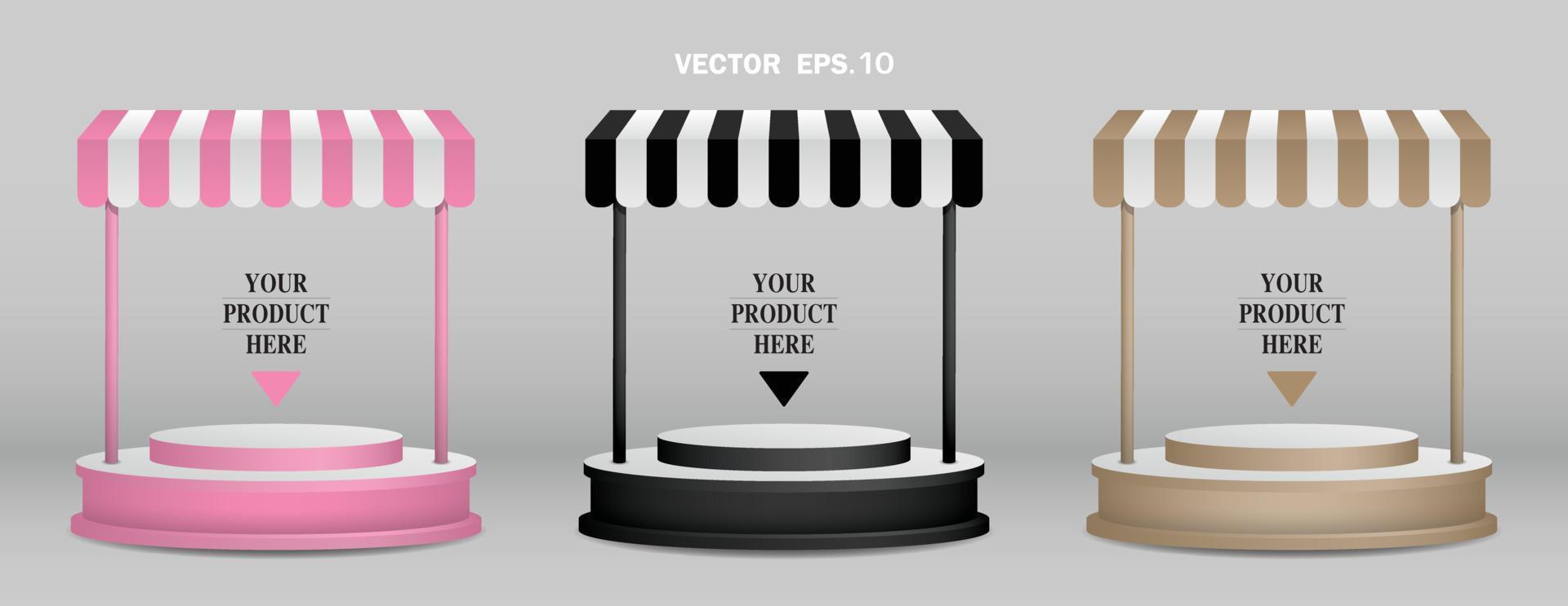 soporte de exhibición de productos con vector de ilustración 3d de toldo.