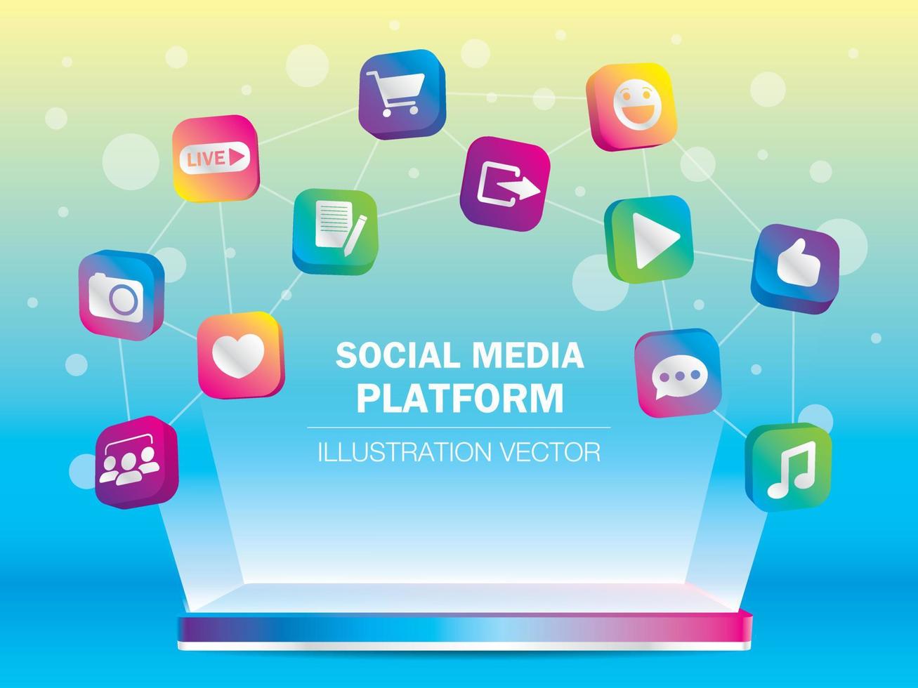 Social media icons 3d illustration vector in futuristic gradient color theme. Social media platform illustration vector.