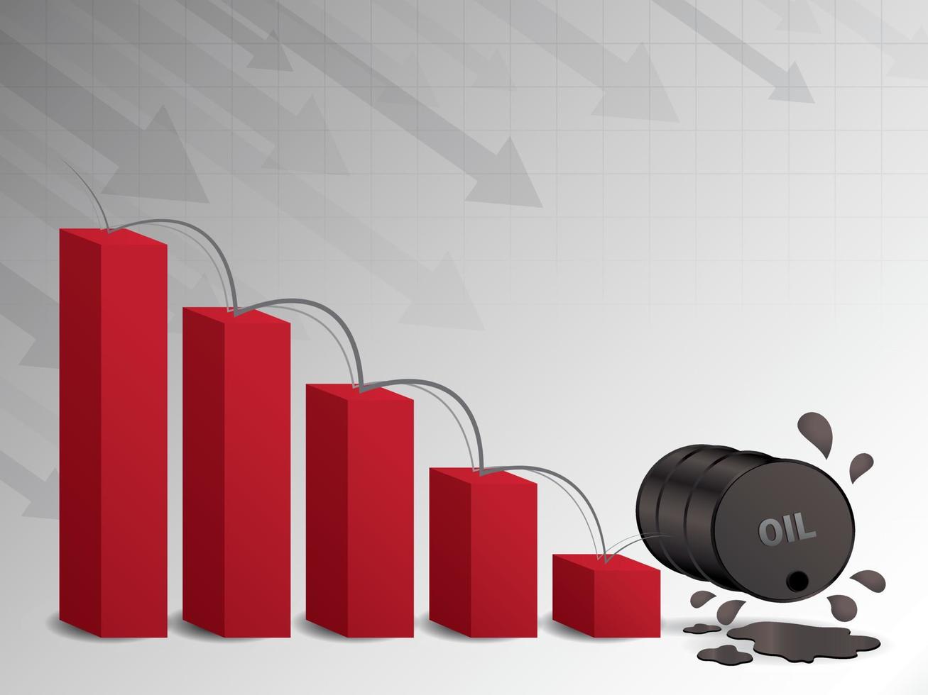 Oil drum is falling from the red graph. Oil price fall illustration vector. vector