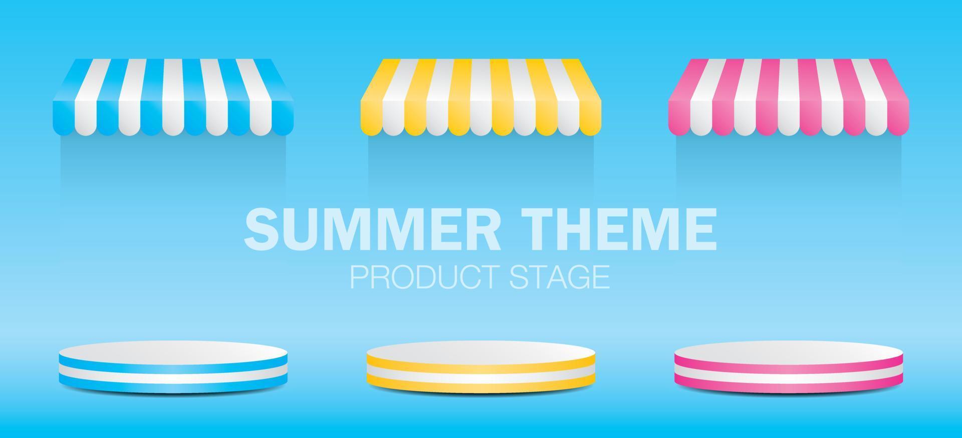 Summer theme product stand with awning 3D illustration vector. vector