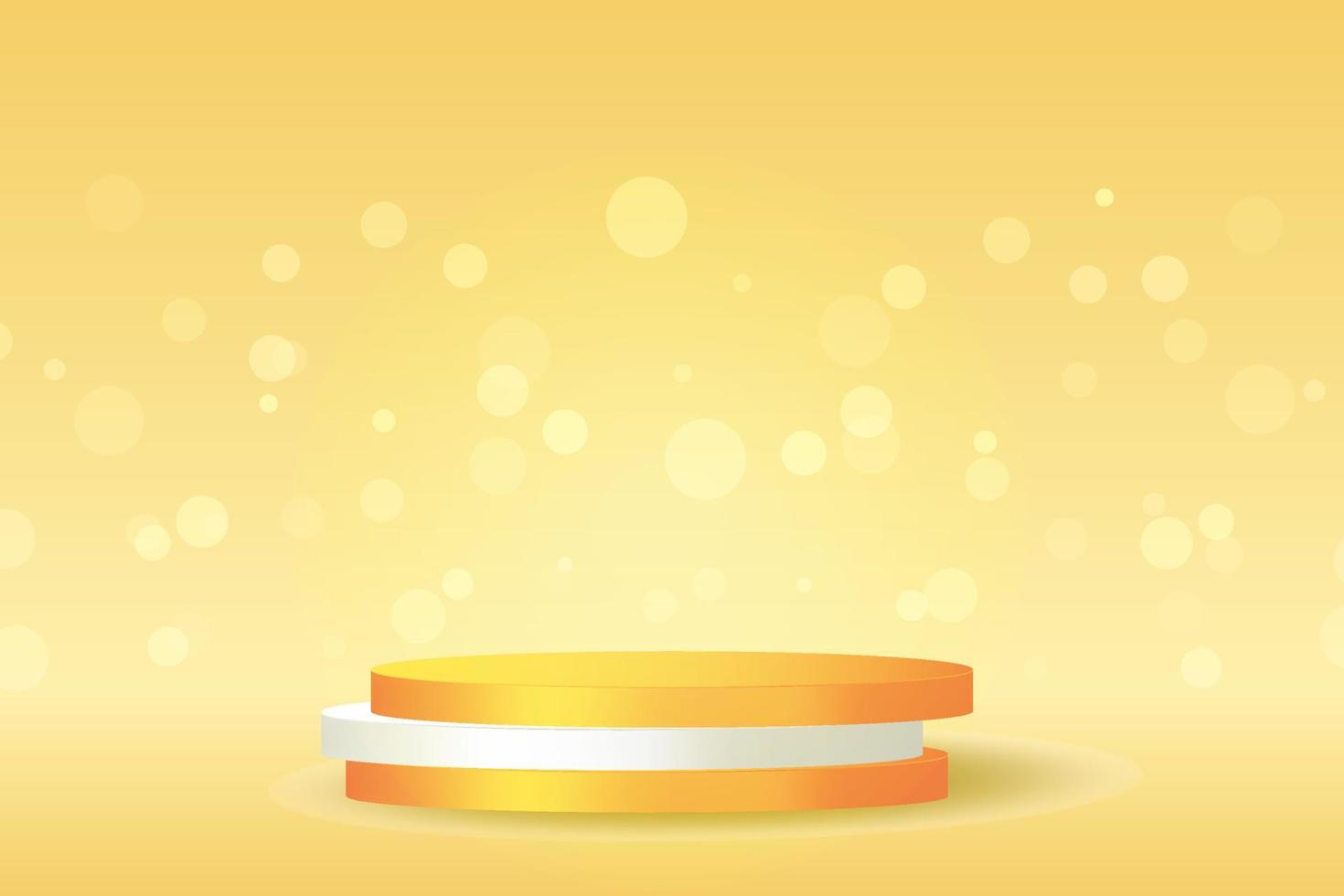 Bokeh background with 3d render orange podium. Abstact vector illustration. Luxury product mockup for award or cosmetic display. Autumn empty platform
