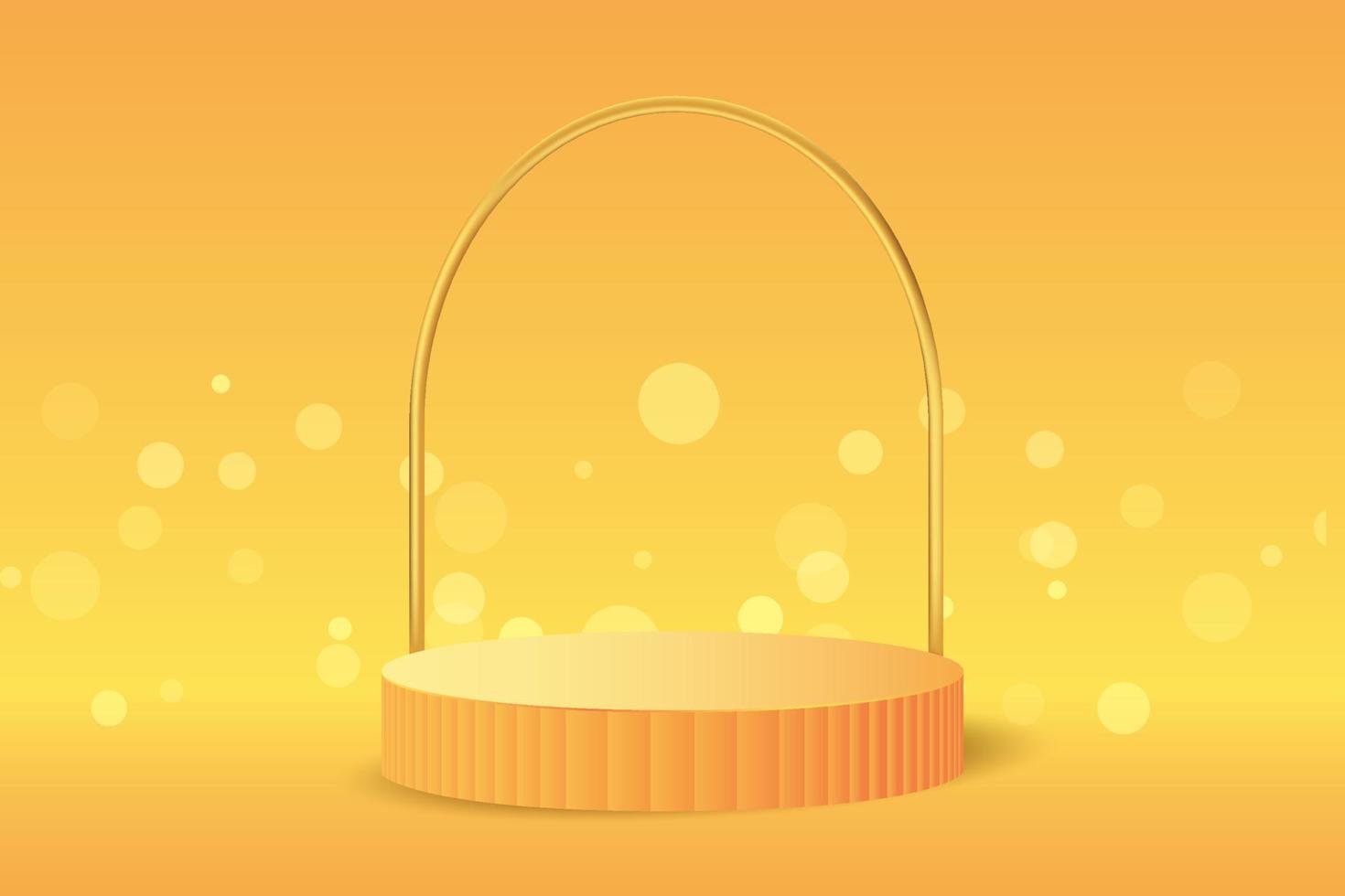 Bokeh effect on a background with orange podium and golden arc. 3d render mockup with scene for cosmetic or award preview. Minimal platform for Thanksgiving sale banner vector